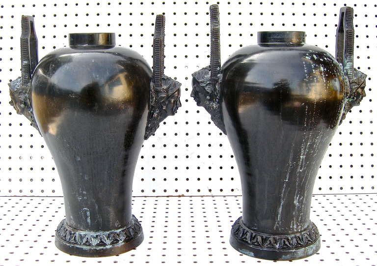 Pair of French Art Nouveau Bronze Urns For Sale 6