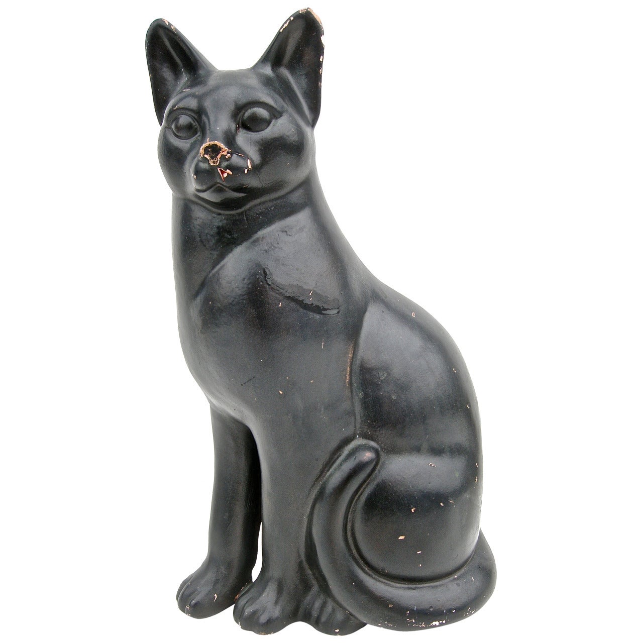 Terra Cotta Black Cat Sculpture For Sale