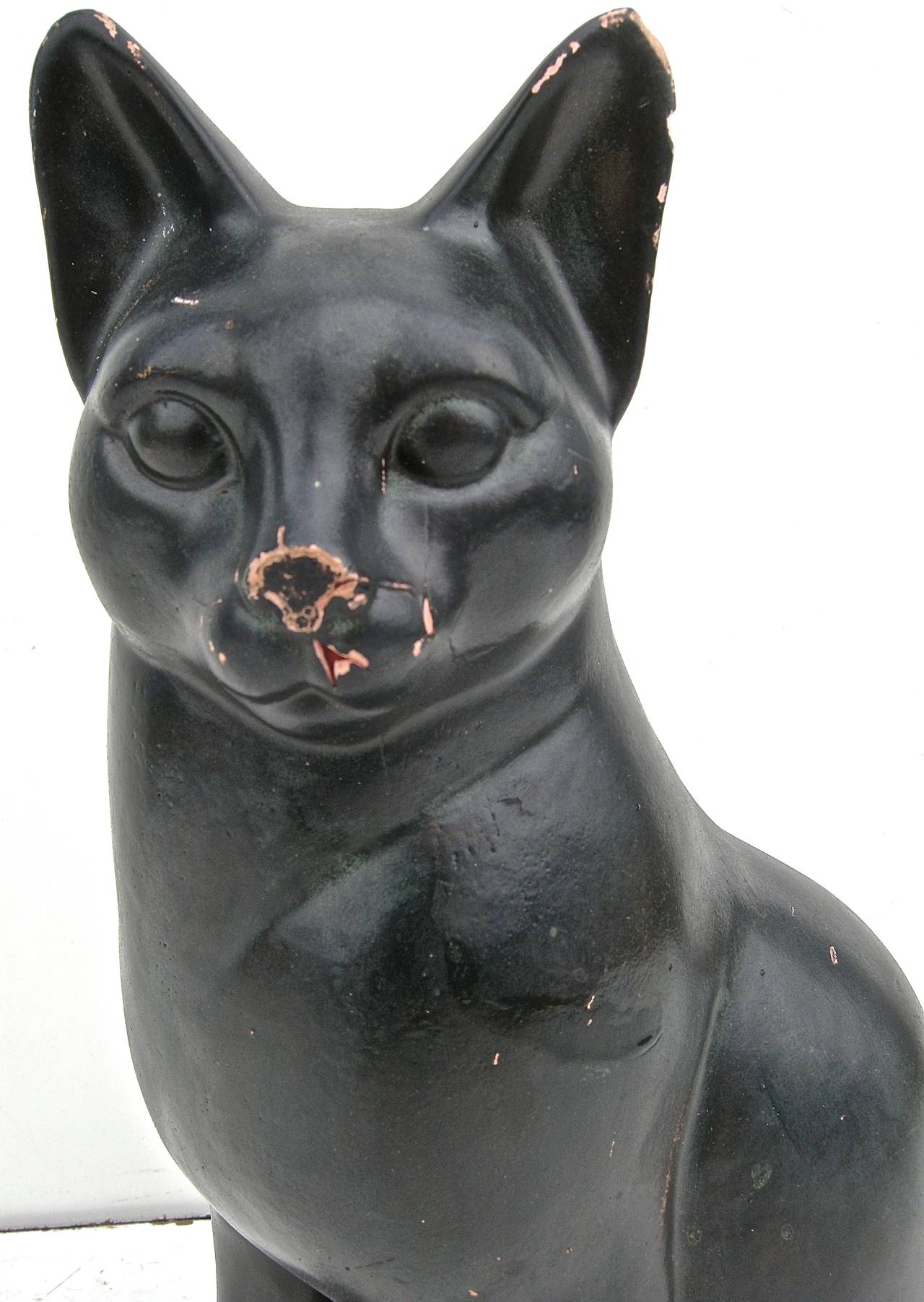 Painted Terra Cotta Black Cat Sculpture For Sale