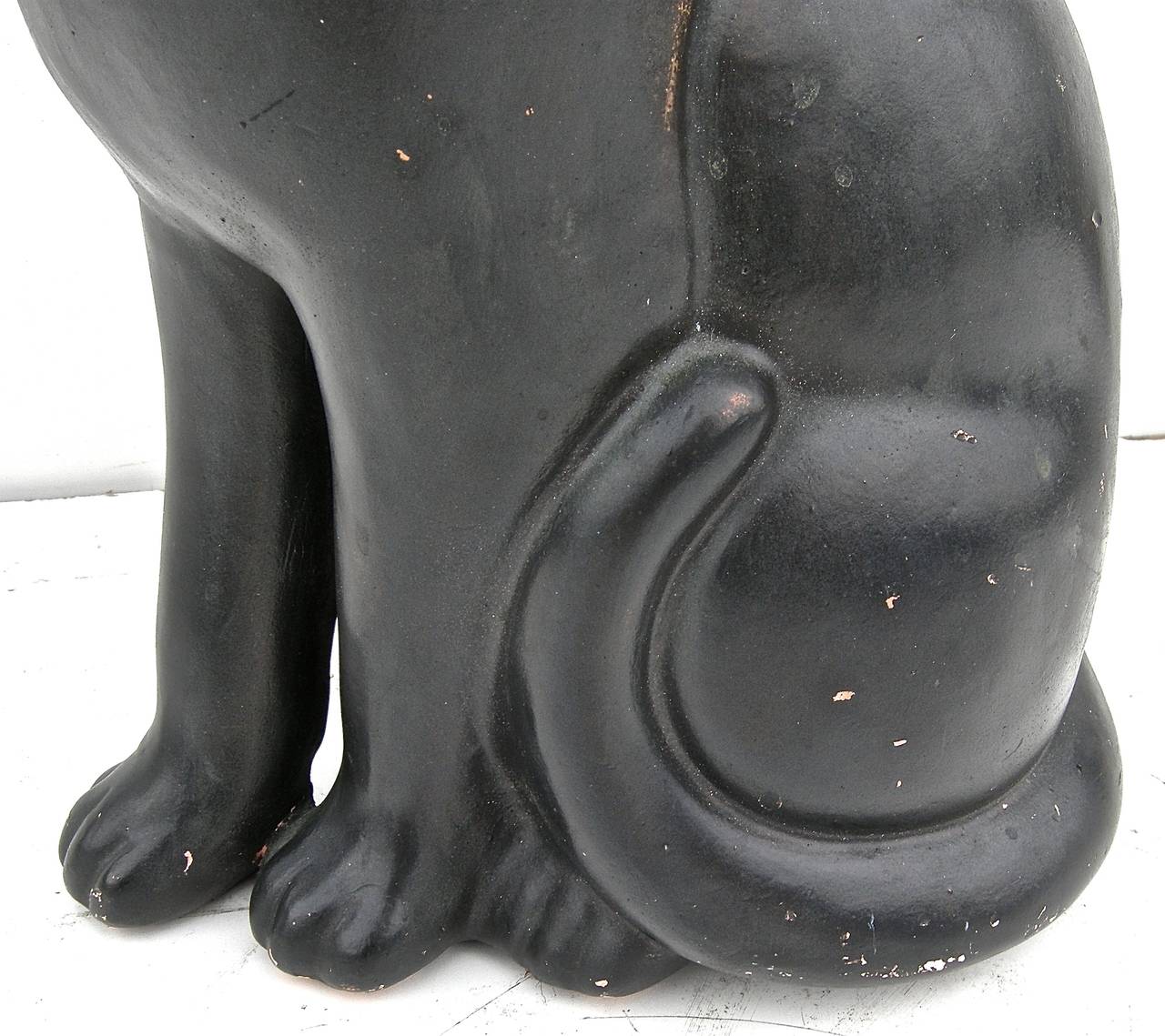 Terra Cotta Black Cat Sculpture In Distressed Condition For Sale In Cincinnati, OH