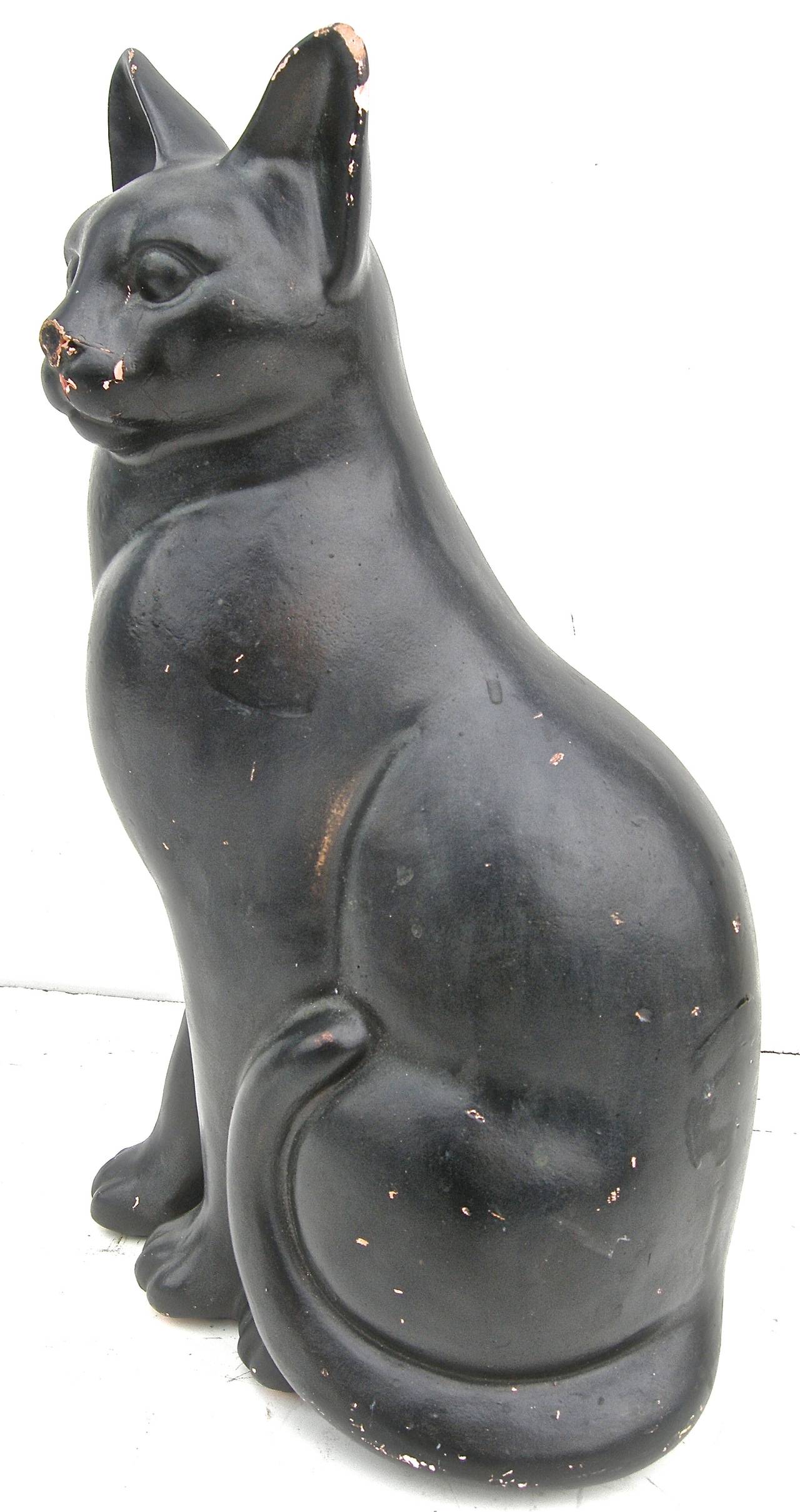 Mid-20th Century Terra Cotta Black Cat Sculpture For Sale