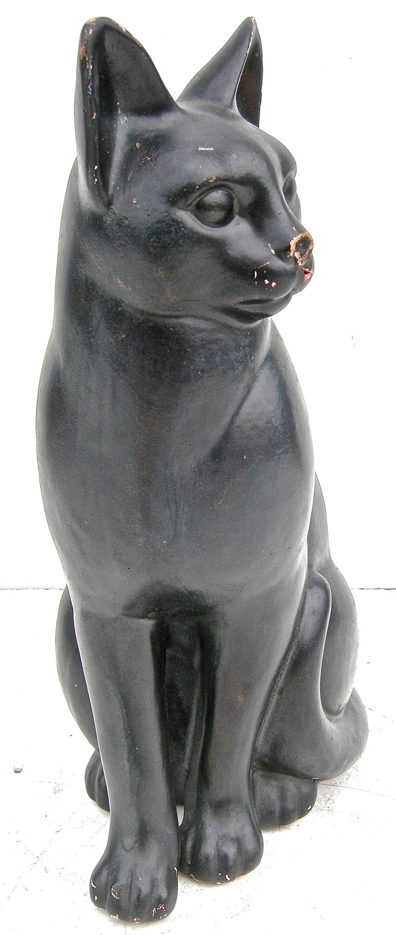 Terra Cotta Black Cat Sculpture For Sale 1