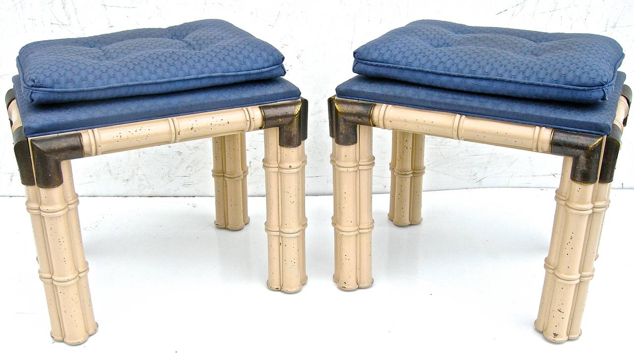 Faux-Bamboo Stools Attributed to Jansen In Good Condition For Sale In Cincinnati, OH