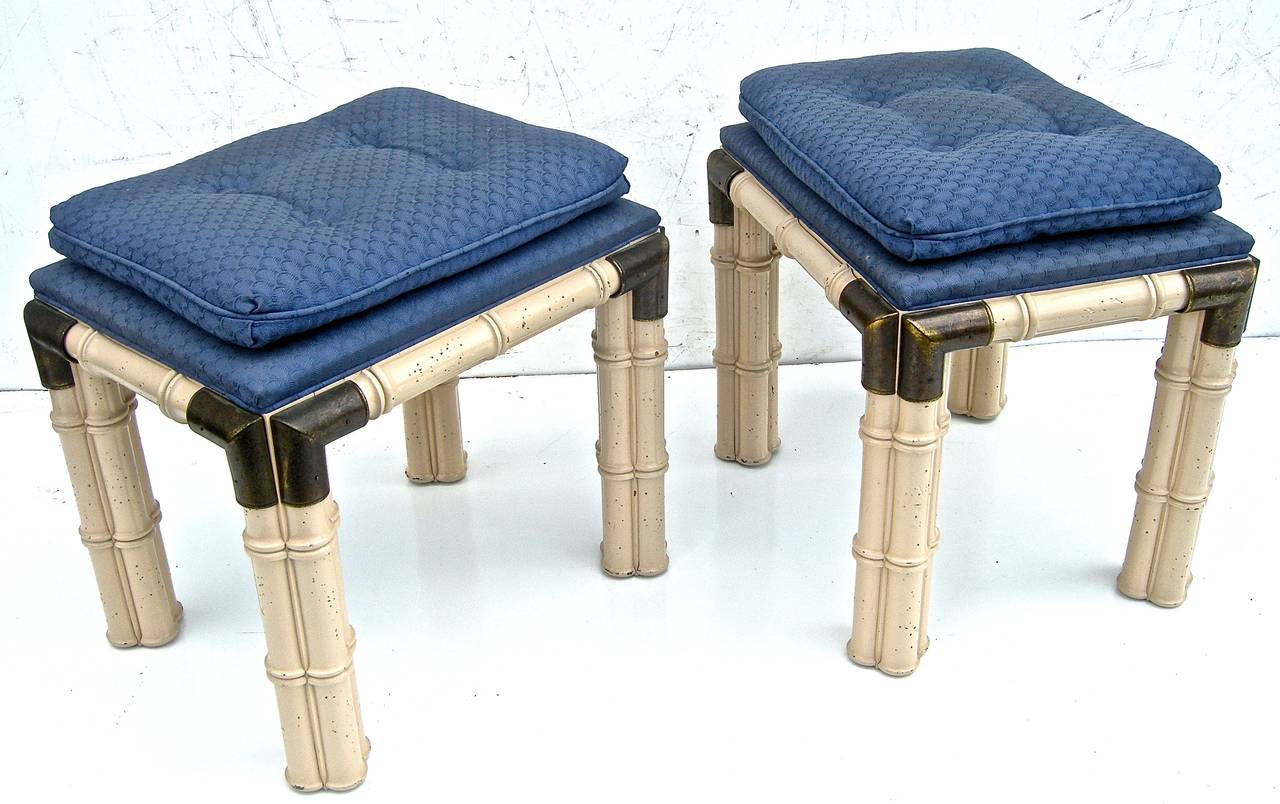 Wood Faux-Bamboo Stools Attributed to Jansen For Sale