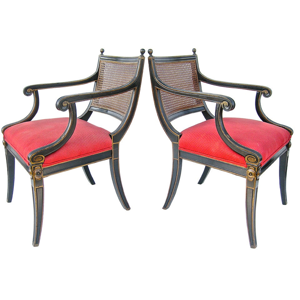 Pair of High Regency Style Armchairs For Sale