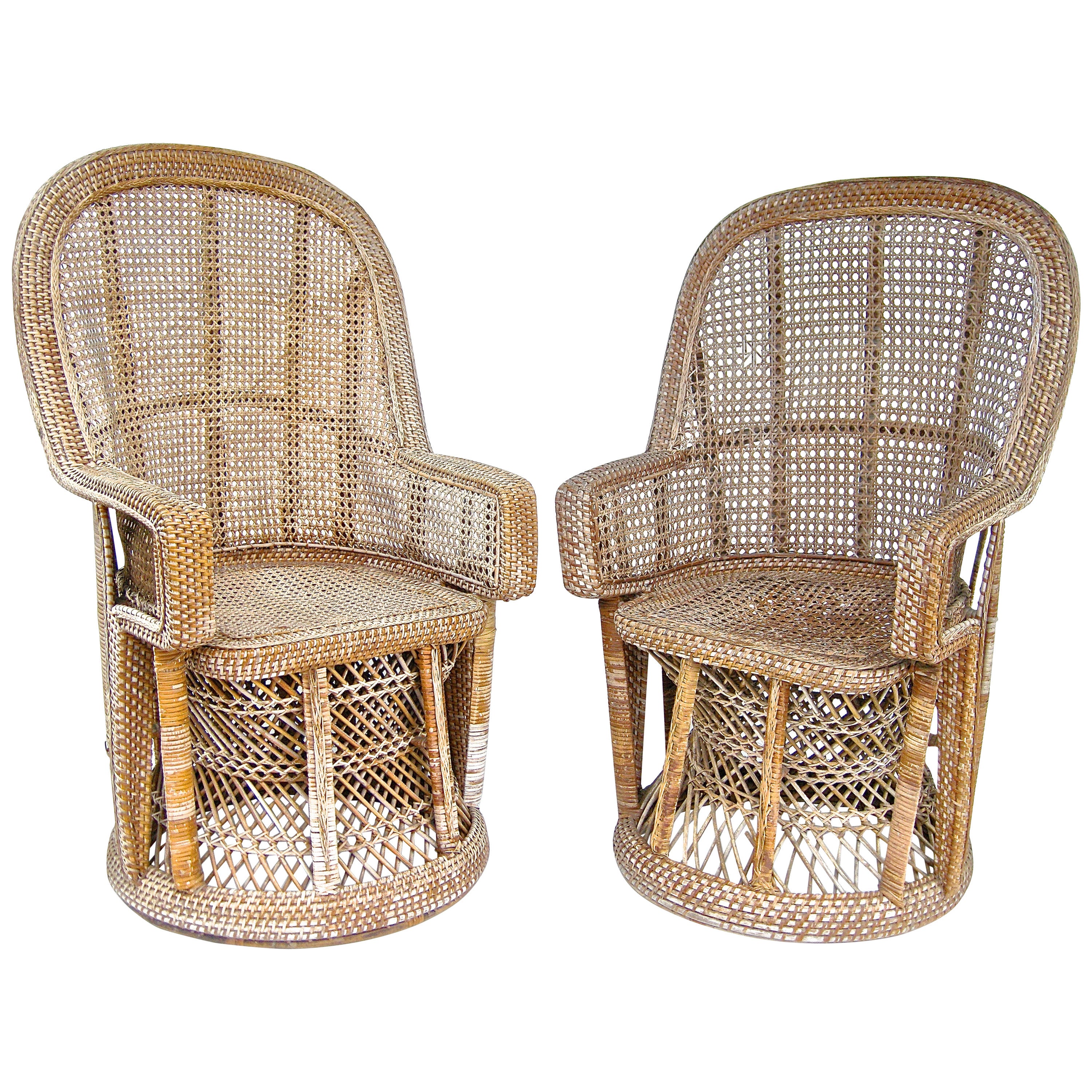 Moroccan Inspired Diminutive Wicker Armchairs For Sale