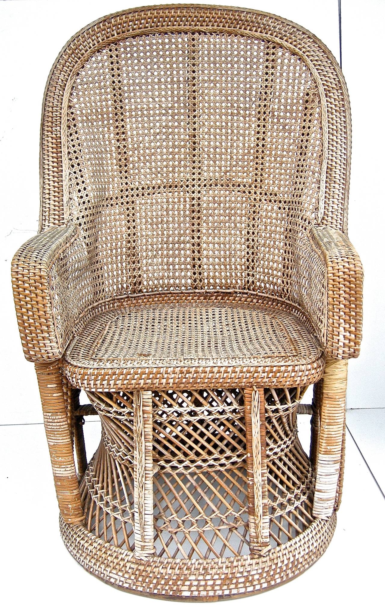 Woven Moroccan Inspired Diminutive Wicker Armchairs For Sale