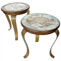 Pair of Onyx and Bronze Side Tables Attributed to Pani