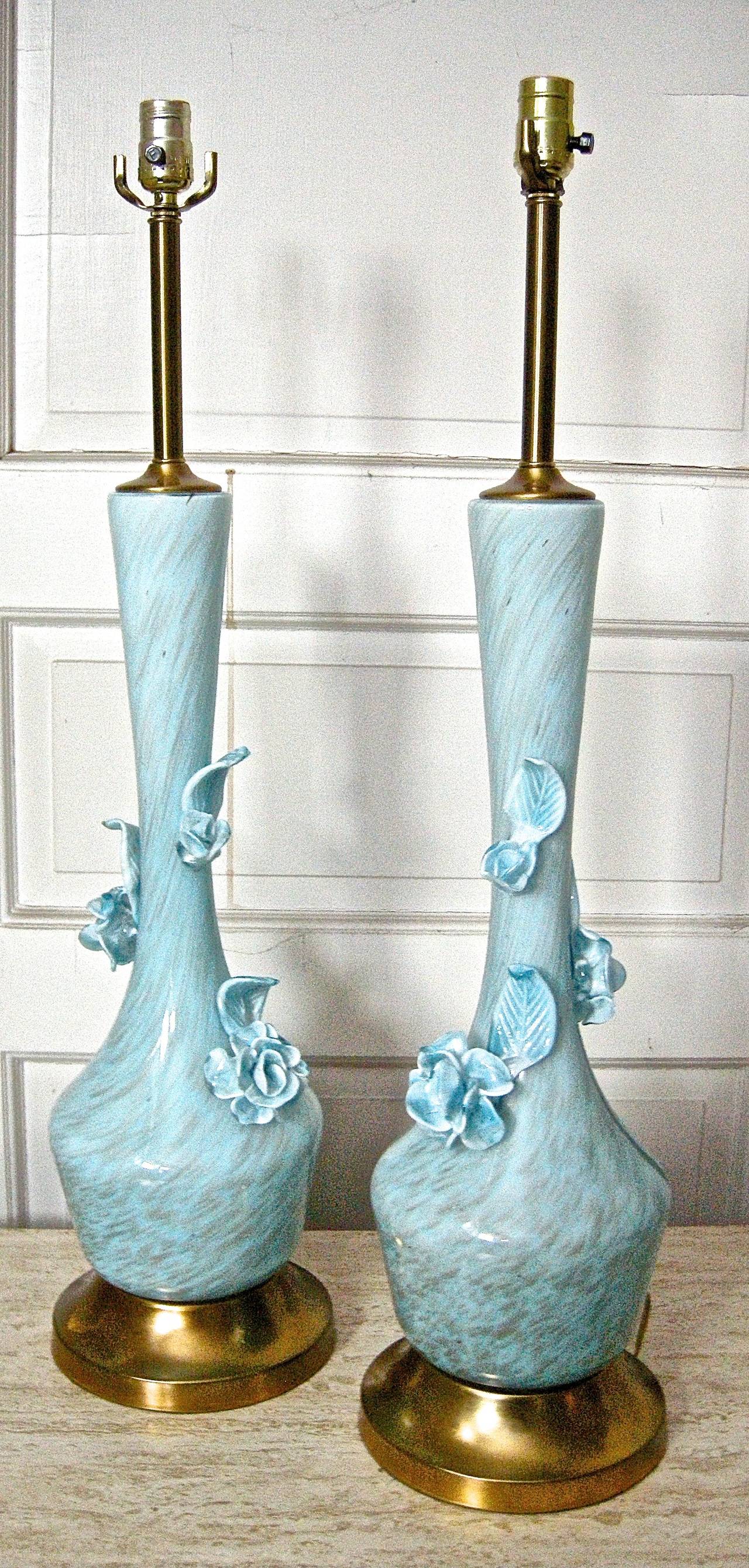 Pair of Floral Murano Glass Lights