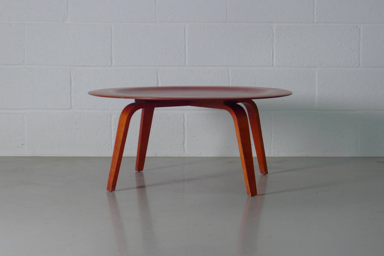 Eames for Herman Miller , usa , 1950's CTW ( Coffee Table Wood ) in vibrant and all original red analine dye finish .