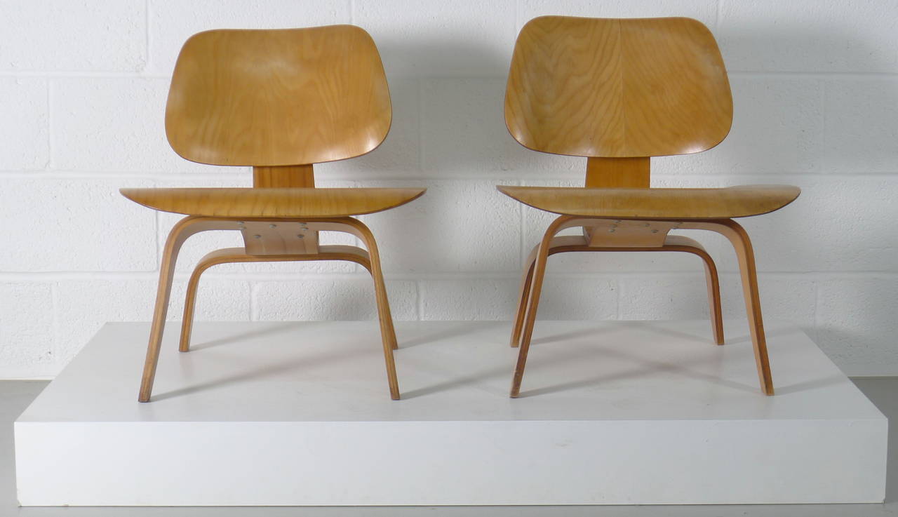 Mid-Century Modern Charles and Ray Eames LCW's, 1948 Evans Labels Chairs