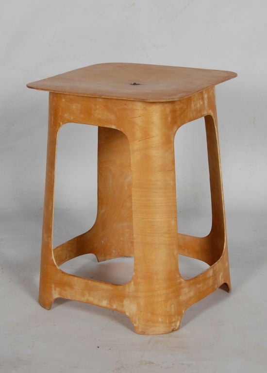 Hard to find Venesta stool with the original birch finish , most of these stools were given a brown dye . Made around 1933 by Venesta , the company Jack Pritchard left to found Isokon . Devloped for the 