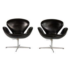 Pair Of Leather Jacobsen Swan Chairs W/labels