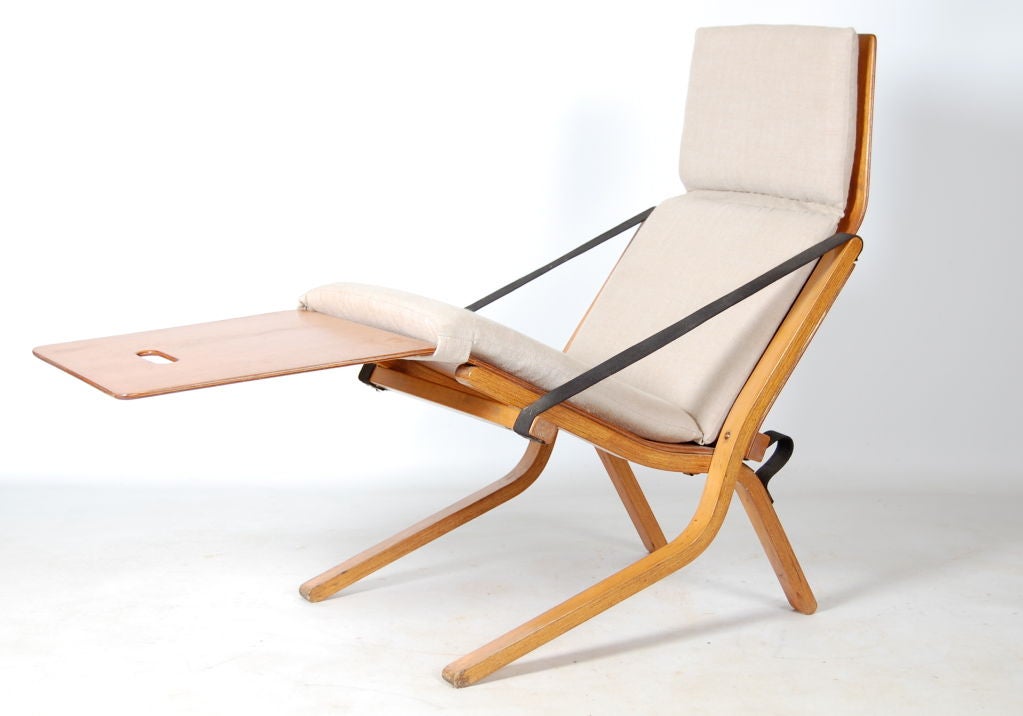 Early and fine example of the extremely rare Ernest Race Neptune stacking and folding Deck Chair , 1953 , commissioned by the cruiseline P&O for their oriental routes and initialy produced with Beech laminates , as in this example , later changed to
