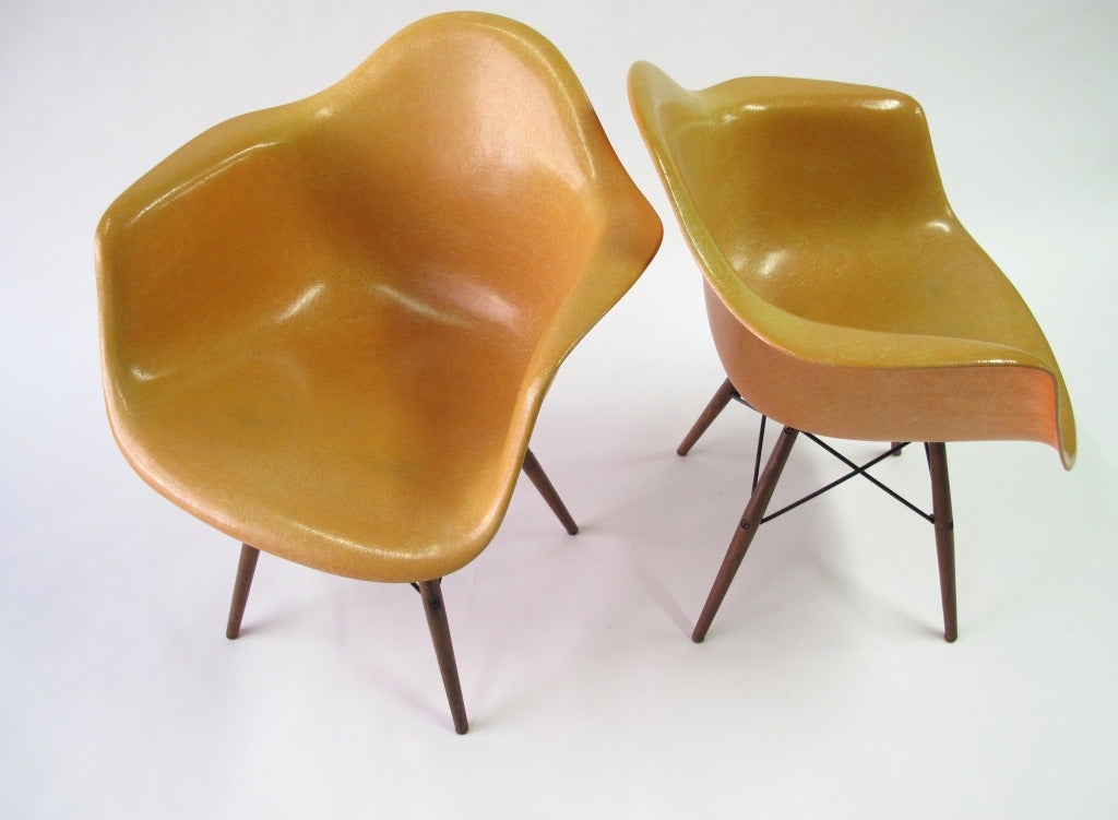 Fiberglass Charles and Ray Eames Dowel Leg Armchairs