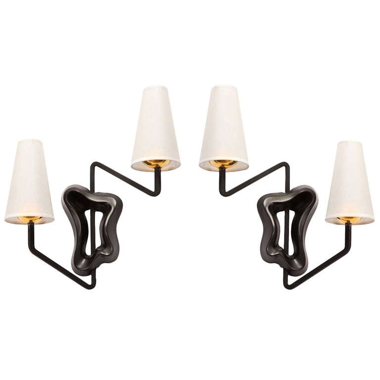 Pair of Ceramic Wall Lights designed by Georges Jouve for Asselber at 1stdibs