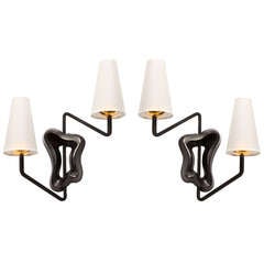 Pair of Ceramic Wall Lights designed by Georges Jouve for Asselber