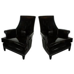 Pair of Armchairs Upholstered In Black Patent Leather