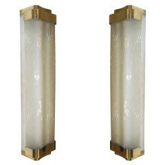 Pair of  large Art Deco glass and brass wall sconces