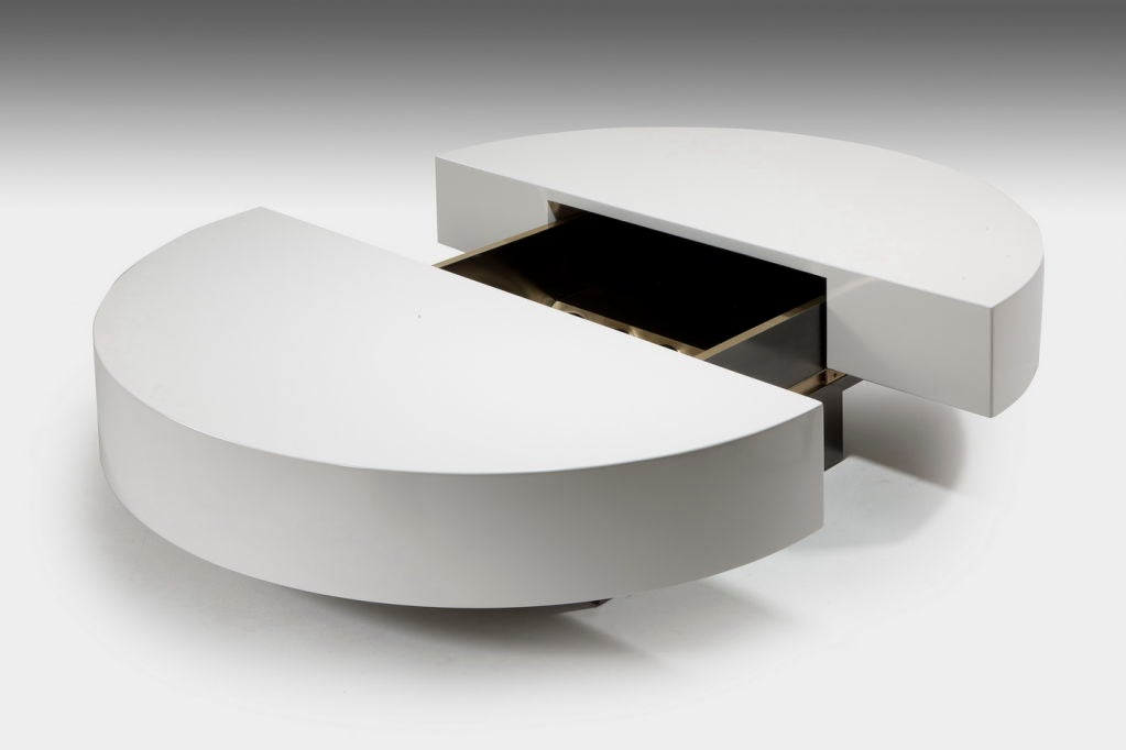 French Off white lacquered coffee table and Bar by Jean Claude Mahey