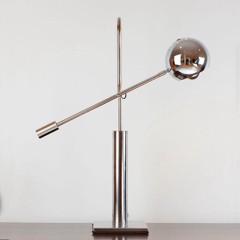 Tall sculptural articulated table lamp in chrome by Bouvier. Signed.
ITEM LOCATION: BROOKLYN,NEW YORK