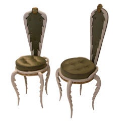 Vintage Pair of elegant lacquered metal and brass chairs