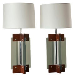 Pair of table lamps with rosewood and plexi glass bases.