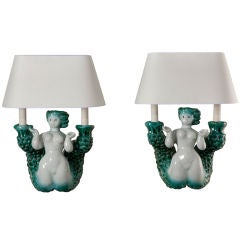 Pair of stunning  glazed ceramic wall sconces by  Georges Jouve