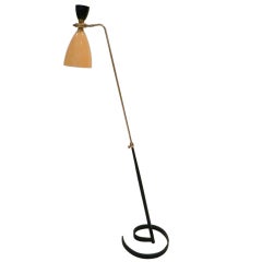 French lacquered metal and brass articulated floor lamp