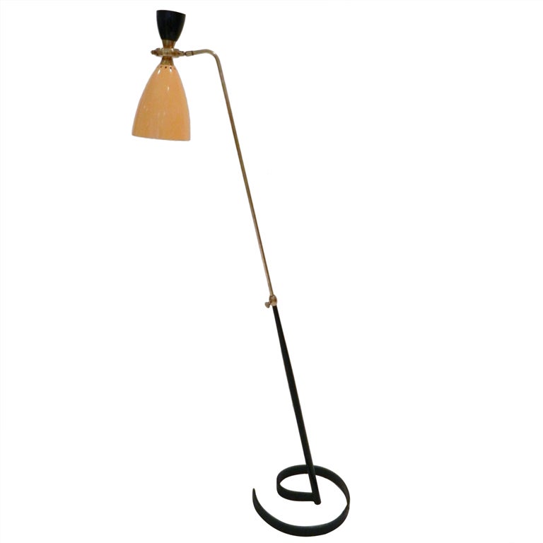 French lacquered metal and brass articulated floor lamp For Sale