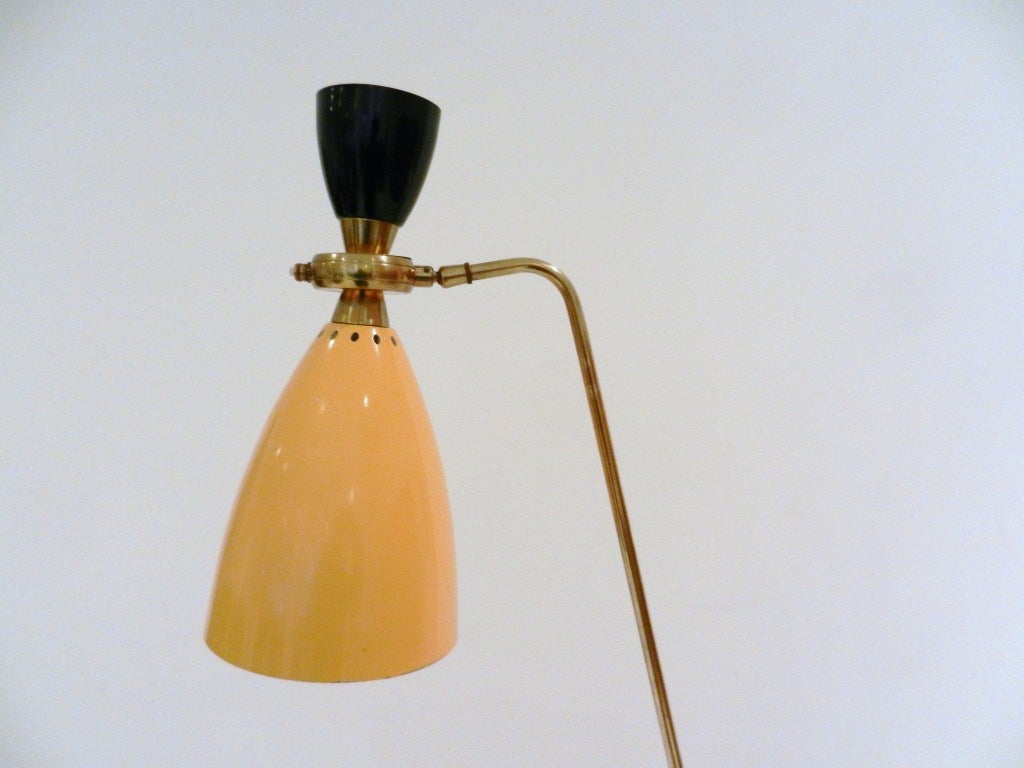 Mid-20th Century French lacquered metal and brass articulated floor lamp For Sale