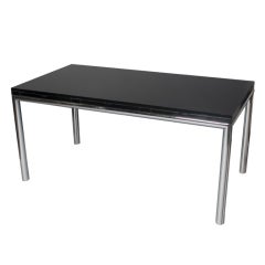 French black laminate desk with chrome frame