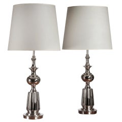 Pair Of Nickel Plated Table Lamps By Stiffel