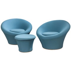 Retro Pair of Mushroom chairs and ottoman by Pierre Paulin.