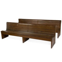 Pair of Pitch Pine Slatted Benches