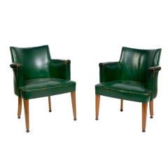 Pair of Green Leather Club Chairs