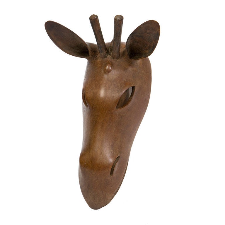 Carved Olivewood Giraffe Head For Sale