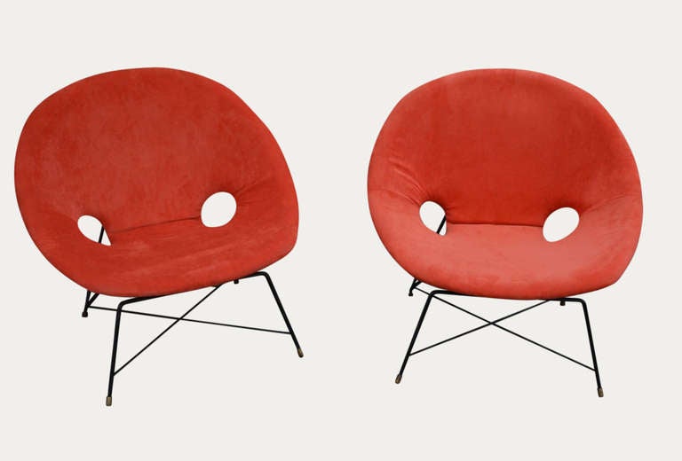 Pair of Augusto Bozzi armchairs manufactured by Saporiti,
and retaining original label.