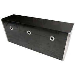 1970s Black Melamine 
Chrome Sideboard by Mario Sabot