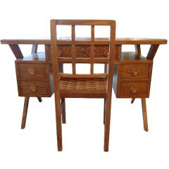 1930's limed oak desk and chair