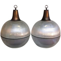 Pair of Large Glass Industrial Lights