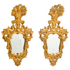 Pair of Shield Shaped Venetian Giltwood Mirrors