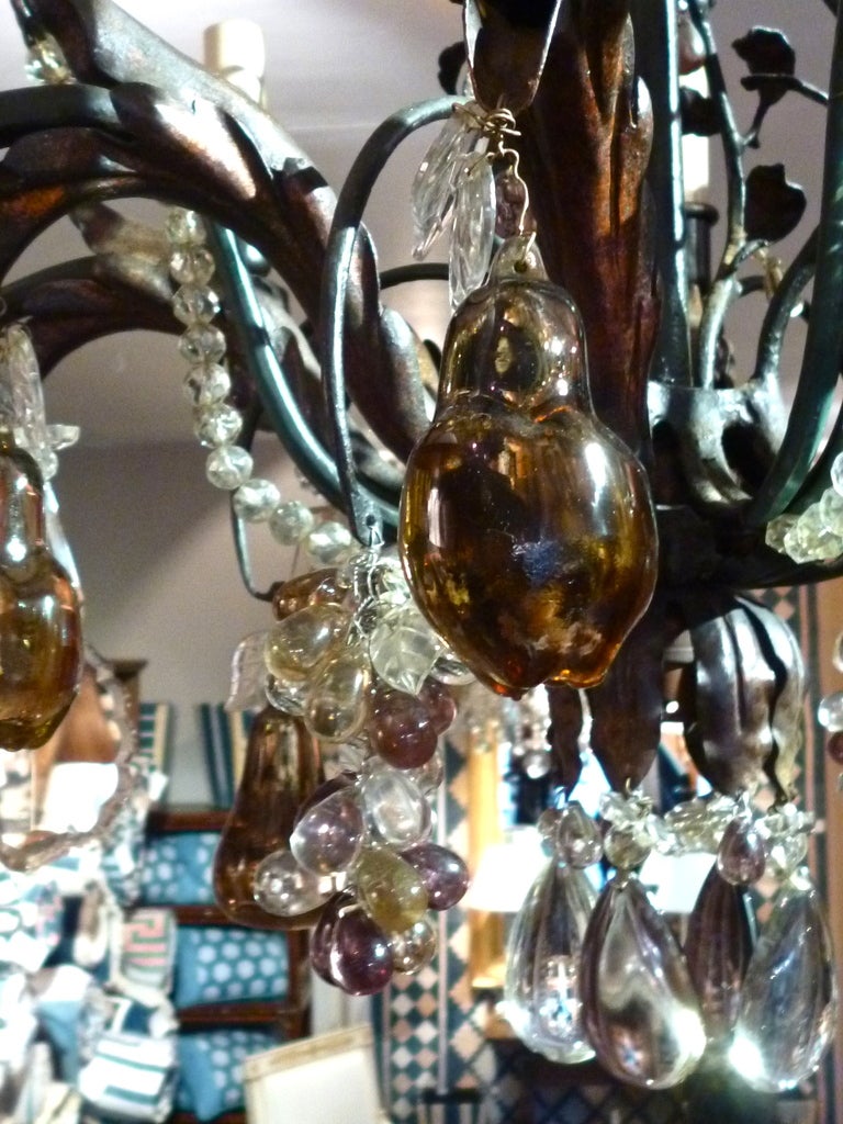 19th Century Highly Decorative Wrought Iron Crystal Drop Chandelier