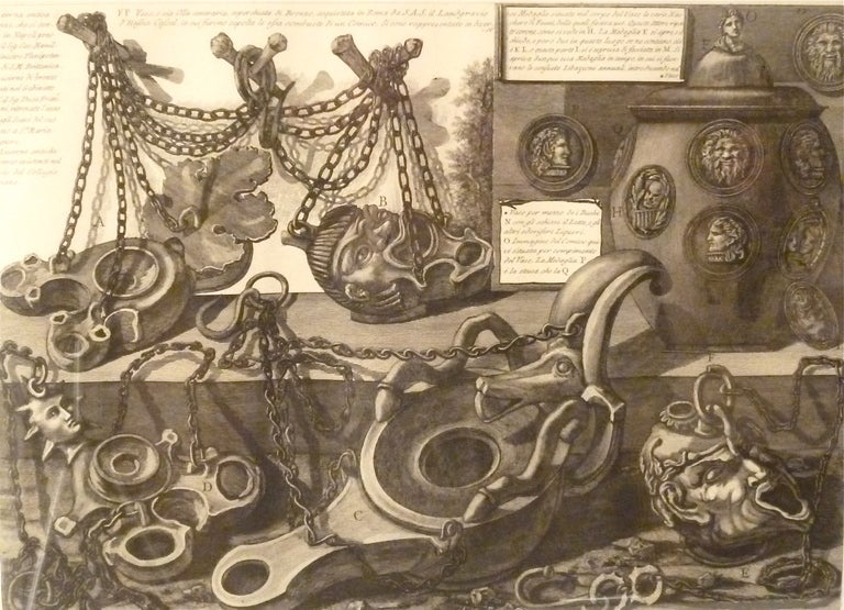 Set of six original folios of Roman lamps from Piranesi's 