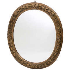 17th Century Italian Carved & Gilt Walnut Framed Oval Mirror