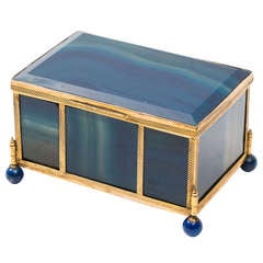 Large French Blue Banded Palais Royale Agate Casket circa 1850