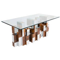 Paul Evans Citiscape Series Burr Wood and Chrome Dining Table USA, circa 1970