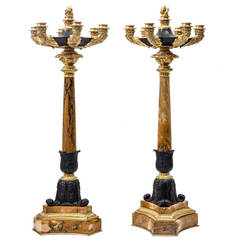 Pair of French Louis Philippe Bronze, Ormolu and Sienna Marble Candelabrum Pair of French Louis Philippe Bronze, Ormolu and Sienna Marble Candelabrum