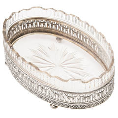 French Oval Cut Crystal and Silver Plate Mounted Centerpiece Bowl, circa 1880