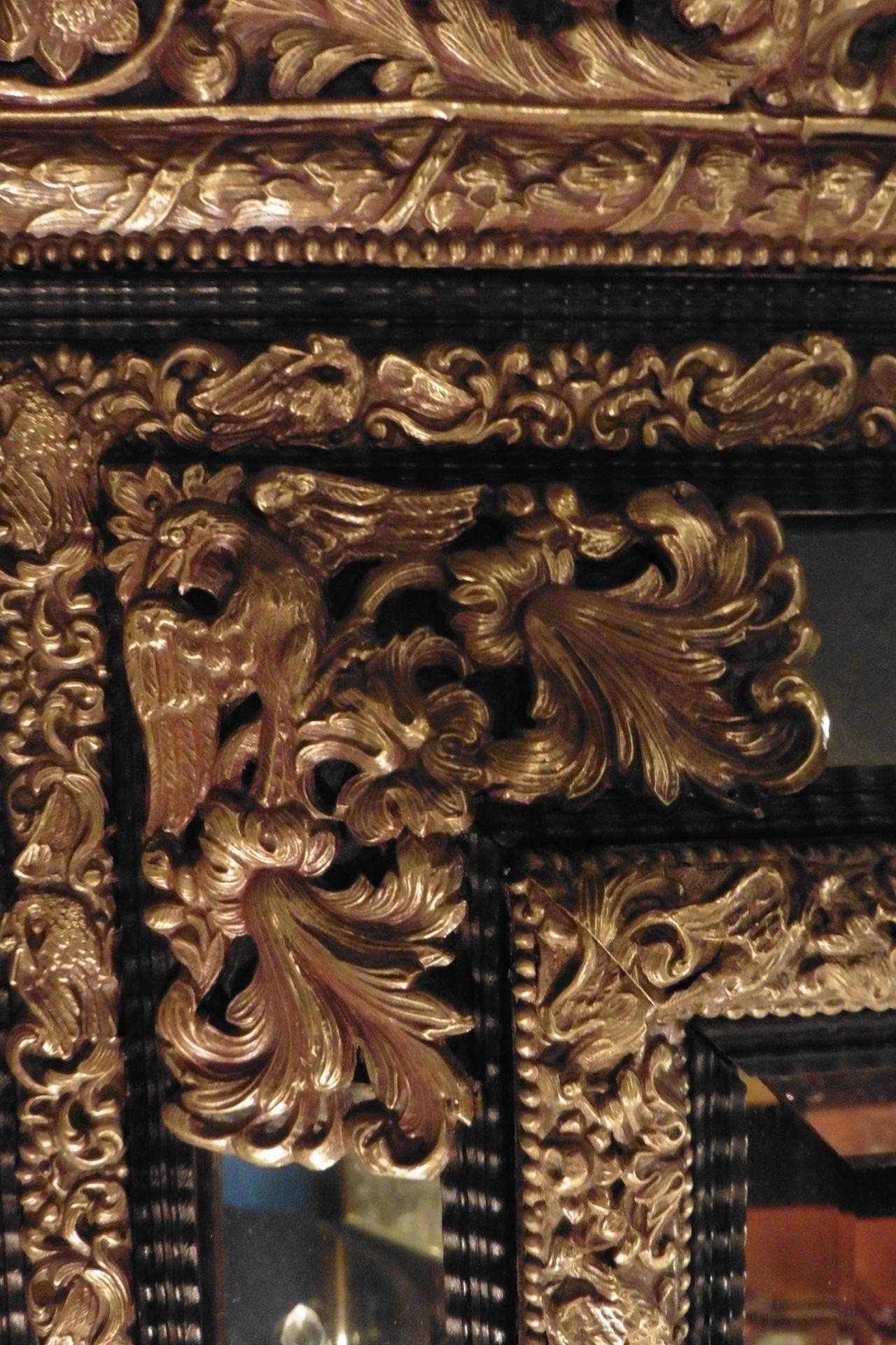Dutch Brass Rectangular Repoussé Mirror with Crest, circa 1860. In Good Condition In London, GB